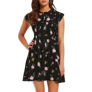 NWT Free People black floral smocked waist button front shirt dress S